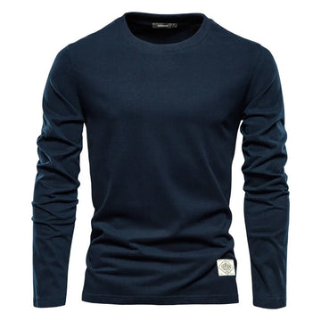 Men's Long Sleeve T-shirt Navy Casual 100% Cotton