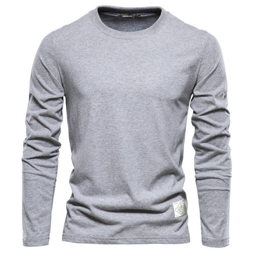 Men's Long Sleeve T-shirt Light Gray Casual 100% Cotton