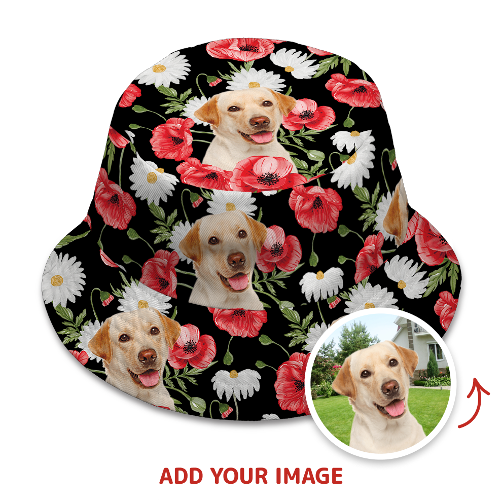 Custom Daisy & Poppy Pattern Bucket Hat