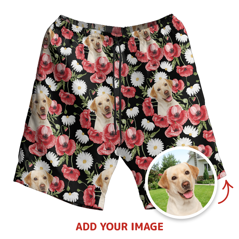Custom Daisy & Poppy Pattern Hawaiian Shorts