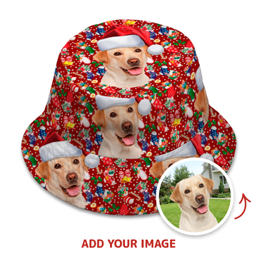 Custom Christmas Sock and Sugar Candy  Pattern Bucket Hat with your Pet