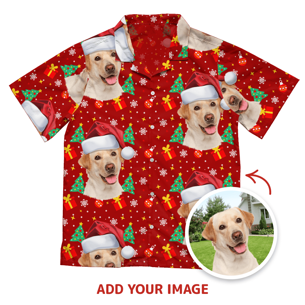 Custom Christmas Three and Toy Pattern Short-Sleeve Hawaiian Shirt with your Pet